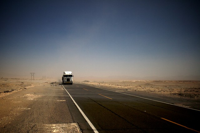 A semi in the desert.